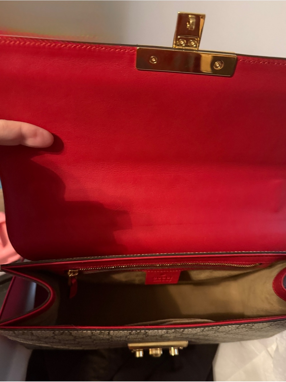 Gucci Red and Brown GG Supreme Padlock MED Shoulder Bag with Gold Hardware - Picture 10 of 15